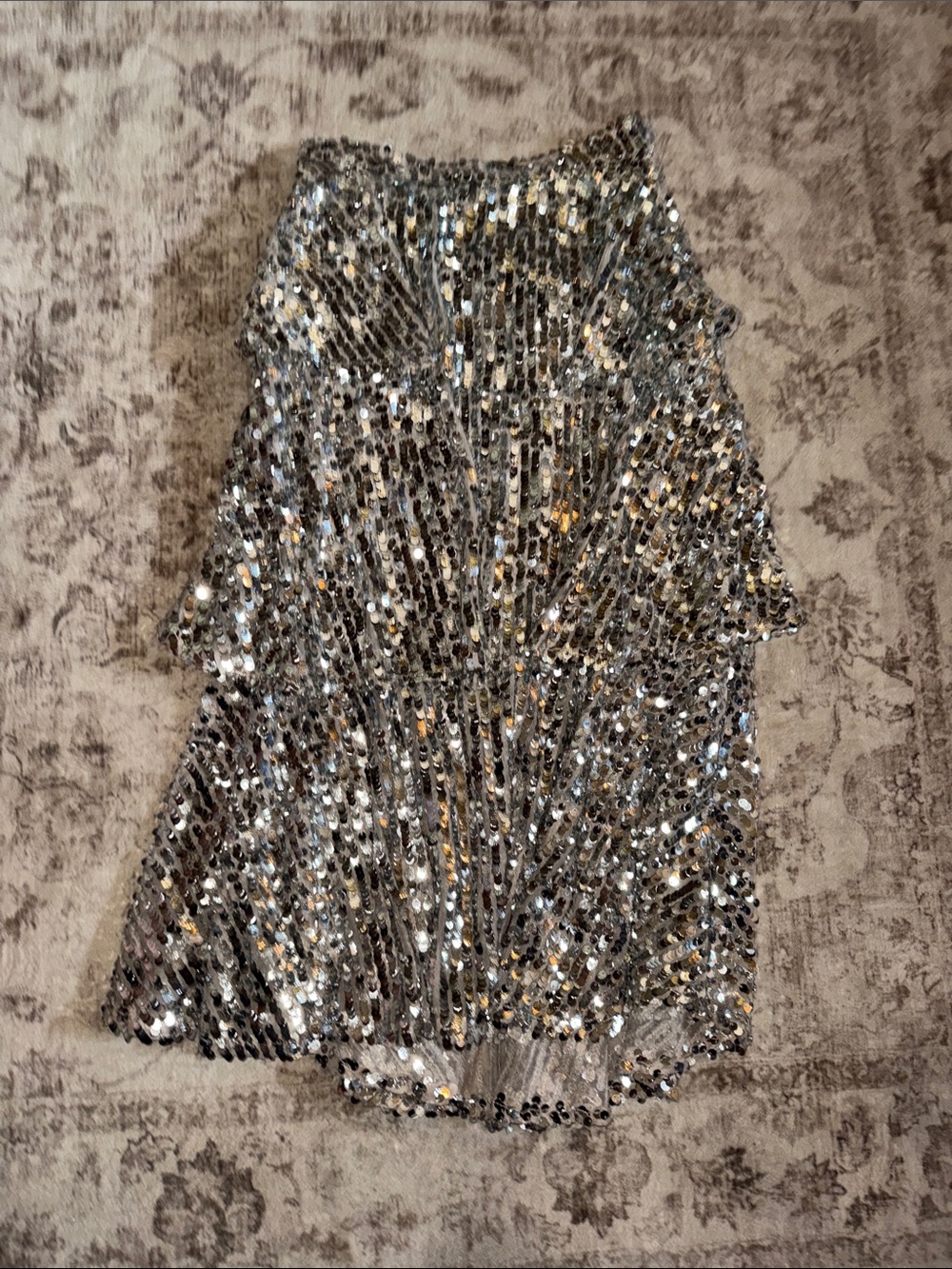 Zara Silver Sequined Midi Skirt
